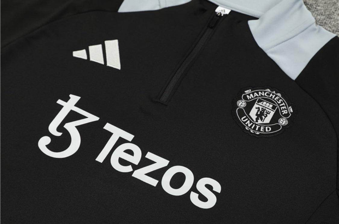Manchester United Black and White Tracksuit - JerseyLegacy