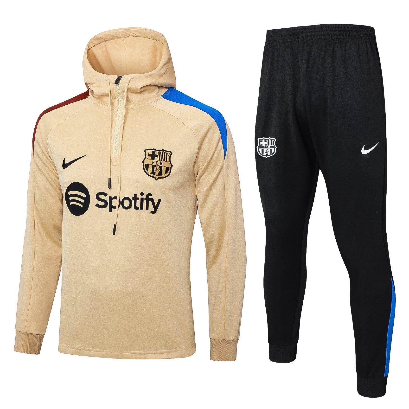 FC Barcelona Beige and Black Tracksuit - JerseyLegacy