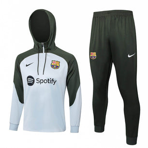 FC Barcelona White and Olive Green Tracksuit - JerseyLegacy