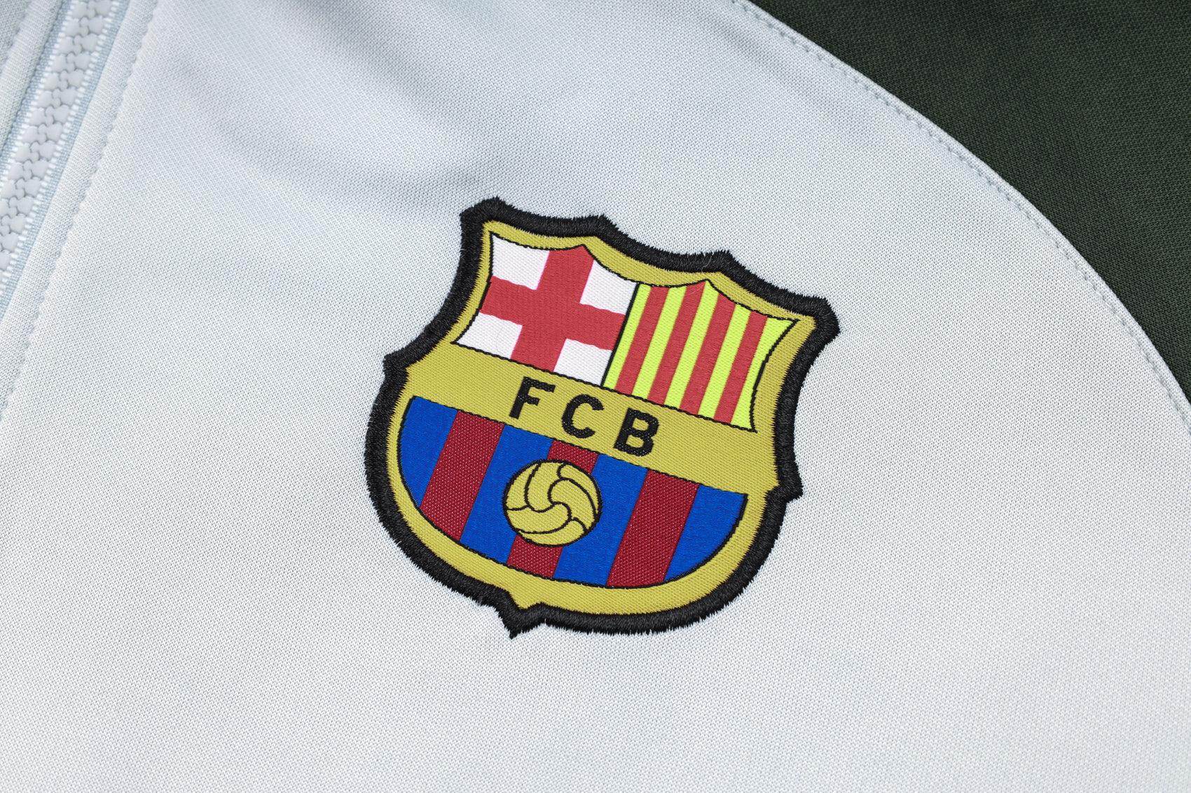 FC Barcelona White and Olive Green Tracksuit - JerseyLegacy