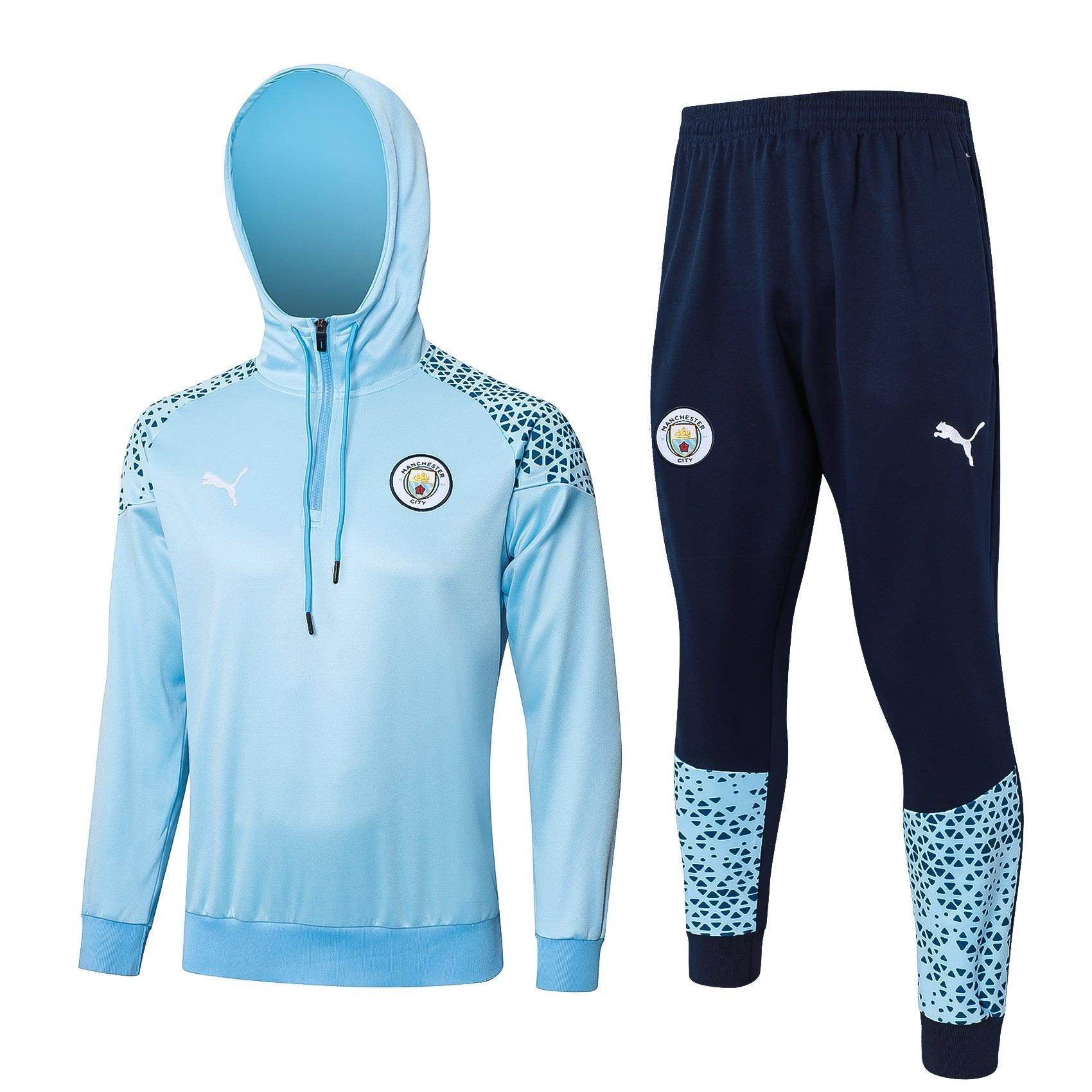 Manchester City Light Blue and Dark Blue Tracksuit - JerseyLegacy