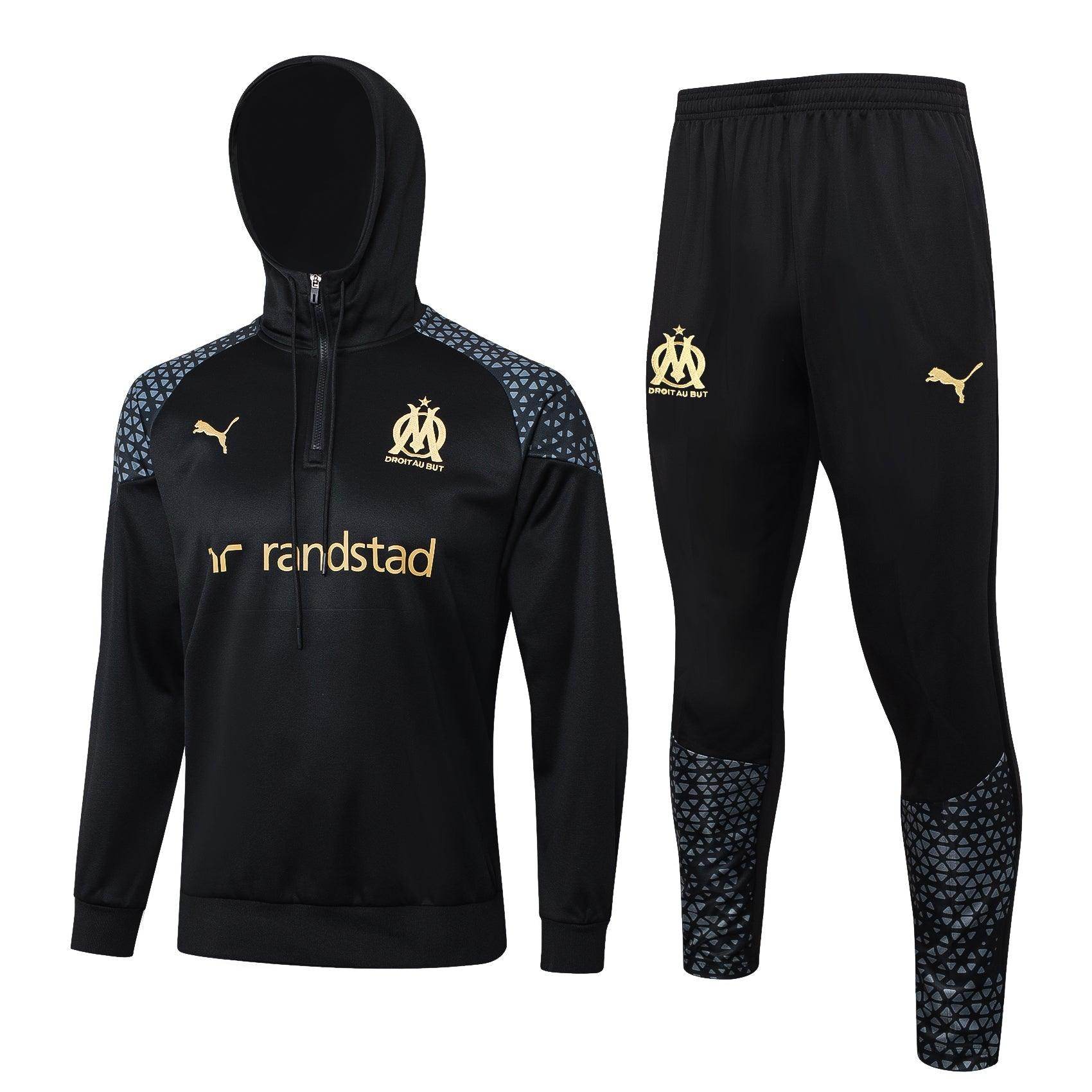 Olympique de Marseille Black and Gold Tracksuit - JerseyLegacy