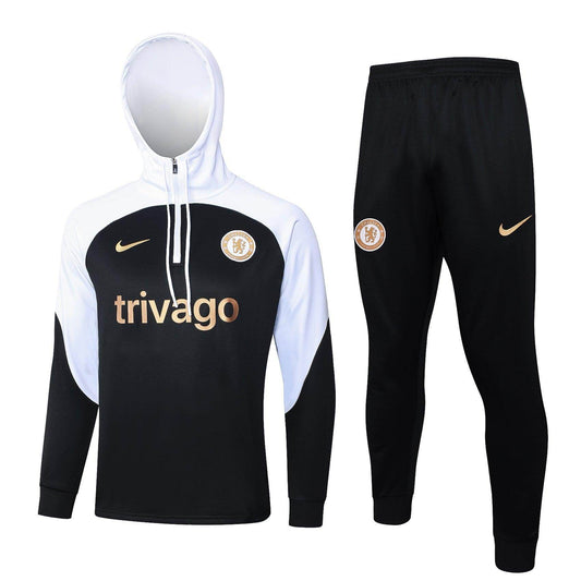 Chelsea FC White and Black x Gold Tracksuit - JerseyLegacy