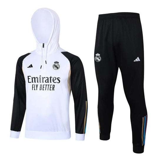 Real Madrid White and Black Tracksuit - JerseyLegacy