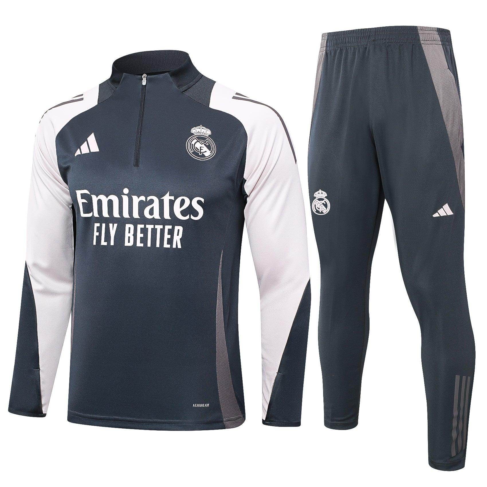 Real Madrid Dark Blue And White Tracksuit - JerseyLegacy