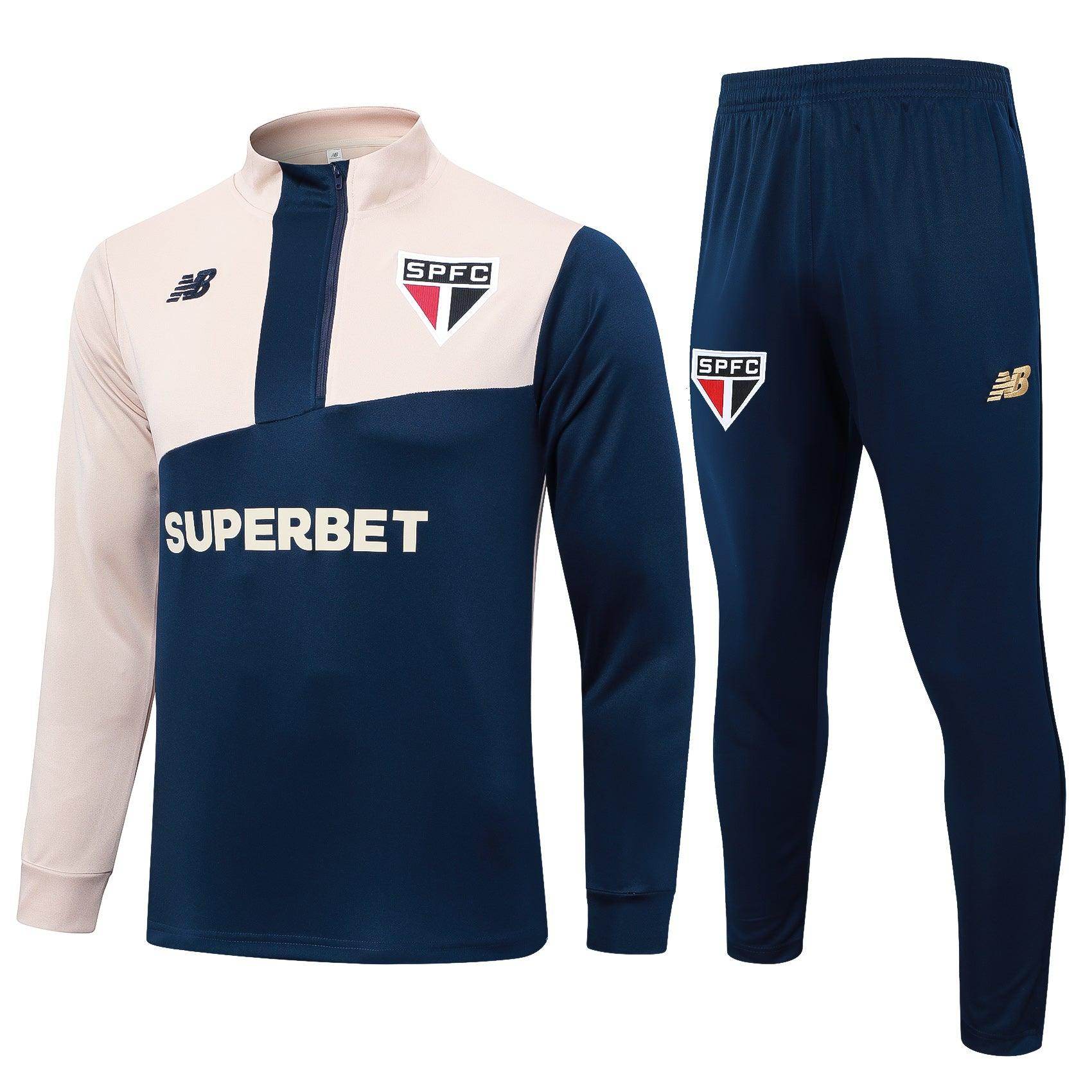 Sao Paolo Dark Blue and Beige Tracksuit - JerseyLegacy