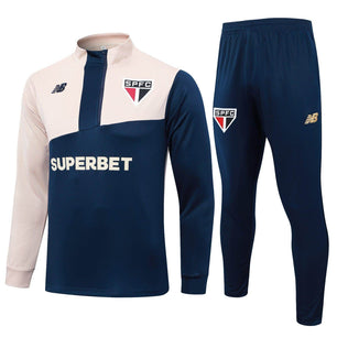 Sao Paolo Dark Blue and Beige Tracksuit - JerseyLegacy